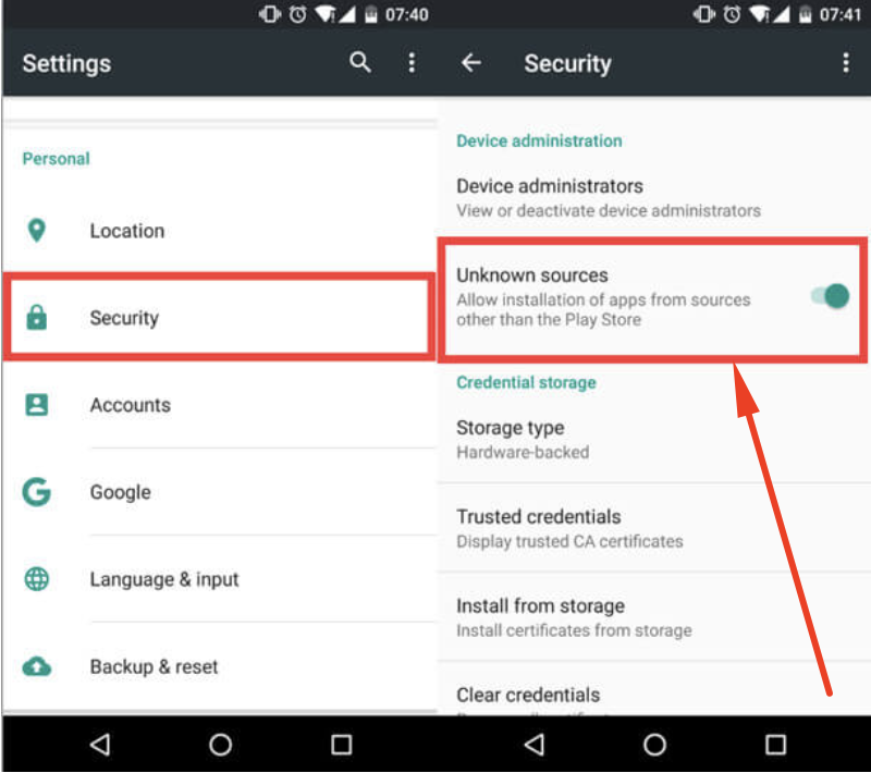 Enable Unknown Sources on Android - OnStream APK