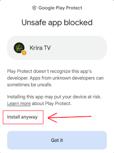 Krira TV INSTALL ANYWAY